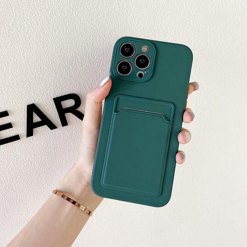 iPhone 16 Skin-Feel Card Holder Case - Pure Color, 13/15 Pro Max Slot, Protective Cover