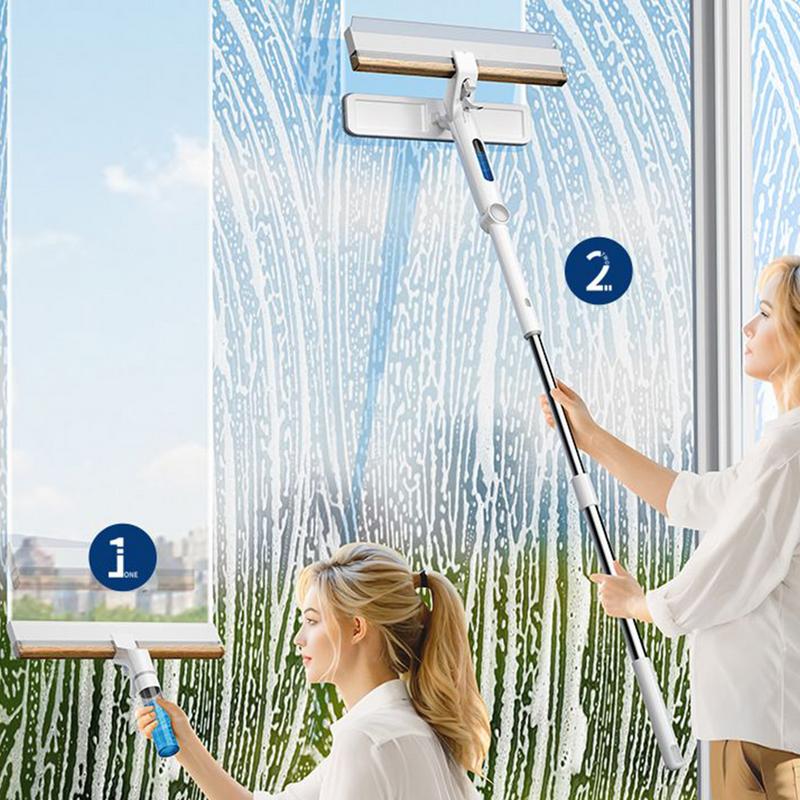Window Cleaner Telescopic Shower Squeegee For Shower Walls Professional Scraper With Large-Capacity Water Bottle Cleaning Mop