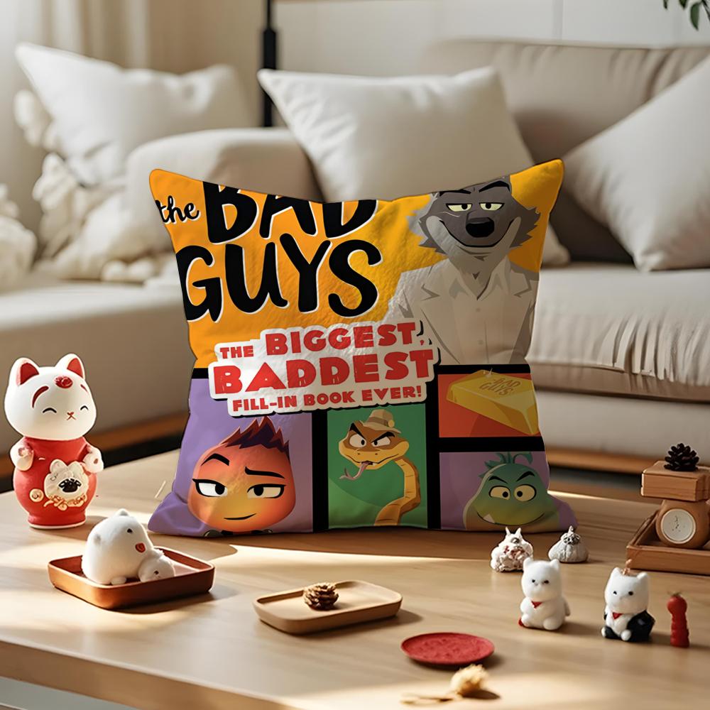 Cartoon TThe Bad Guys  Cushion Cover Silky Short Plush with Invisible Zipper Dustproof Sofa Pillow Cover for Home Decor