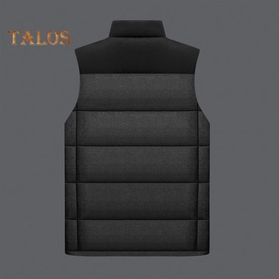 Męska bawełniana kamizelka ze stójką, bez rękawów, zapinana na suwak, z kieszeniami, kolorowy wzór w paski, gruba termiczna ocieplana kamizelka