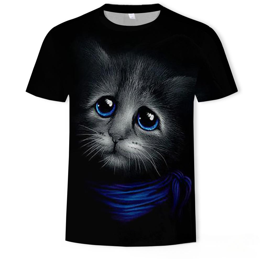 Summer Round Neck 3D Cute Cat Print Top Fashionable Casual Short Sleeved Men's T-shirts