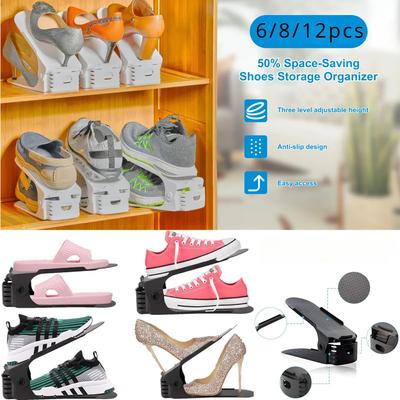 6/8/12Pcs Adjustable Shoe Organizer Shoe Support Rack,Space Saving Shoe-Shelf for Closet,Shoe Organizer Shoe Rack for Cabinet