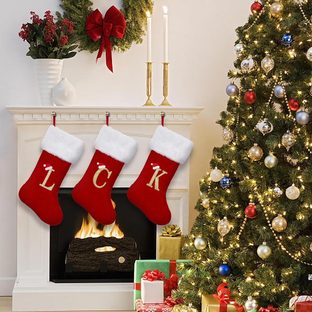 A-Z Letters Christmas Stocking Xmas Tree Pendant Alphabet Socks Gift Bag