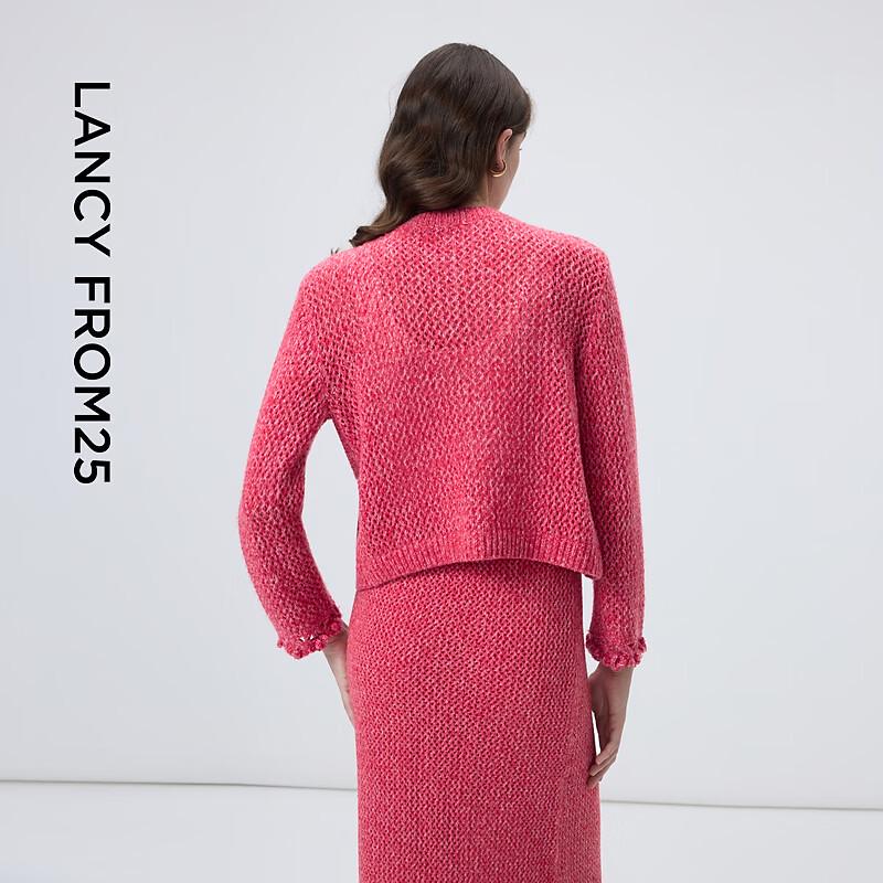 LANCY Women's Wool Blend Lace Trim Knit Cardigan