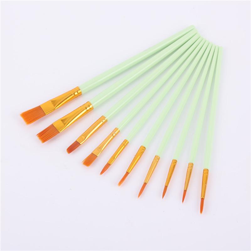 10-Piece Nylon Hair Paint Brush Set for Art Students - Watercolor, Gouache & Oil Painting