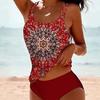 Nouveau Bikini d'Été Imprimé Vintage à Taille Haute fendue Conservateur Maillot de Bain à Bretelles Imprimées Plage
