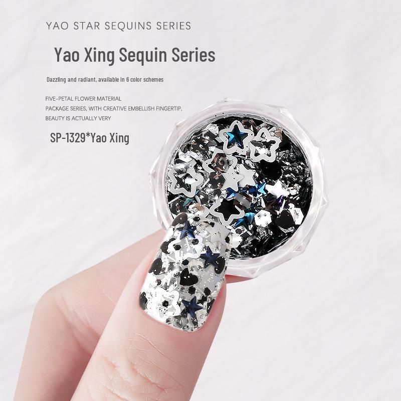 Yao Xing Nail Art Glitter Mix: Coarse & Fine Sequins, Five-Pointed Stars, Irregular Hexagons