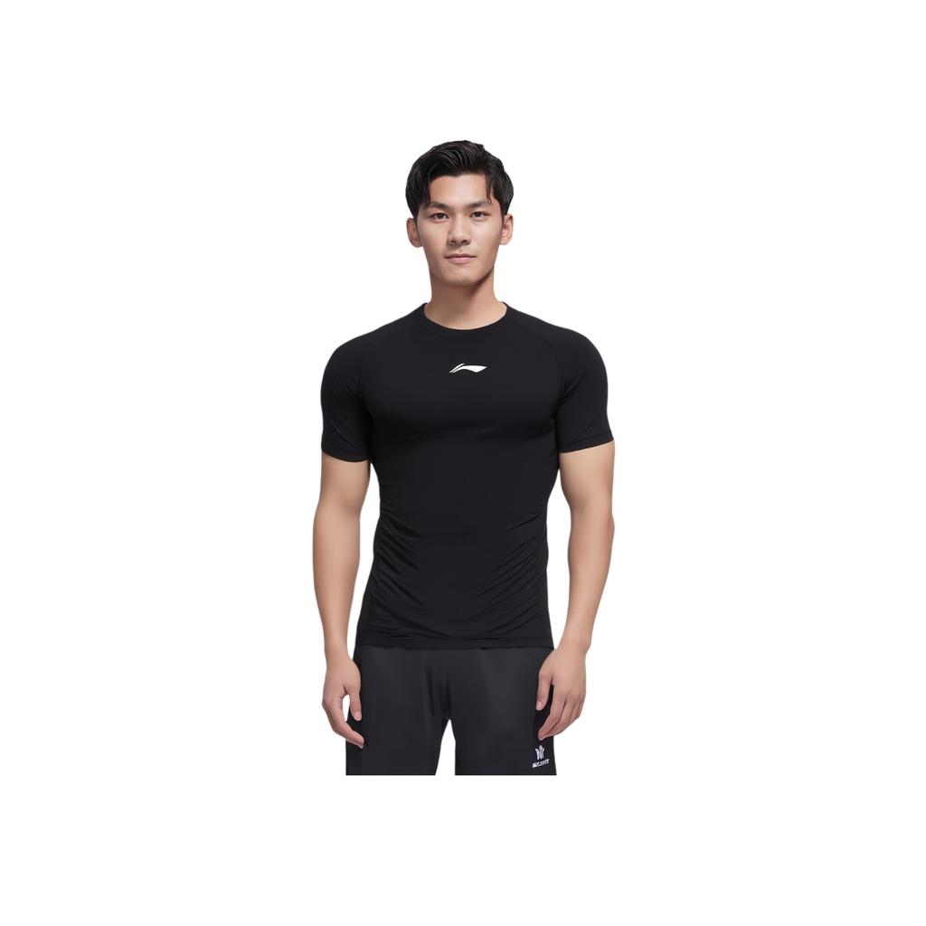 Li-Ning Bequemes Slim Fit Einfaches Sport Rundhals Kurzarm T-Shirt Herren Tops Schwarz AUDV069-2