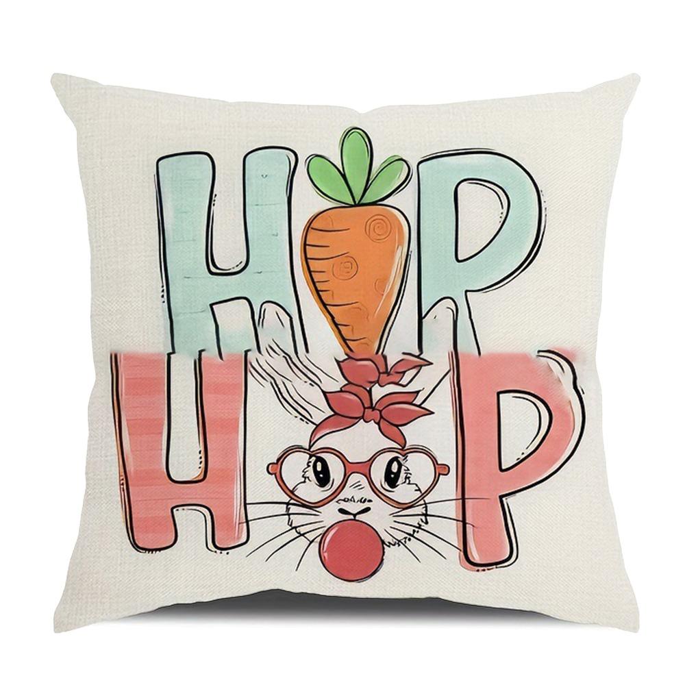 New Cute Easter Bunny Sofa Pillowcase with Zipper Polyester Cushion Cover Print Pattern Soft Pillow Cases Home Party Decor