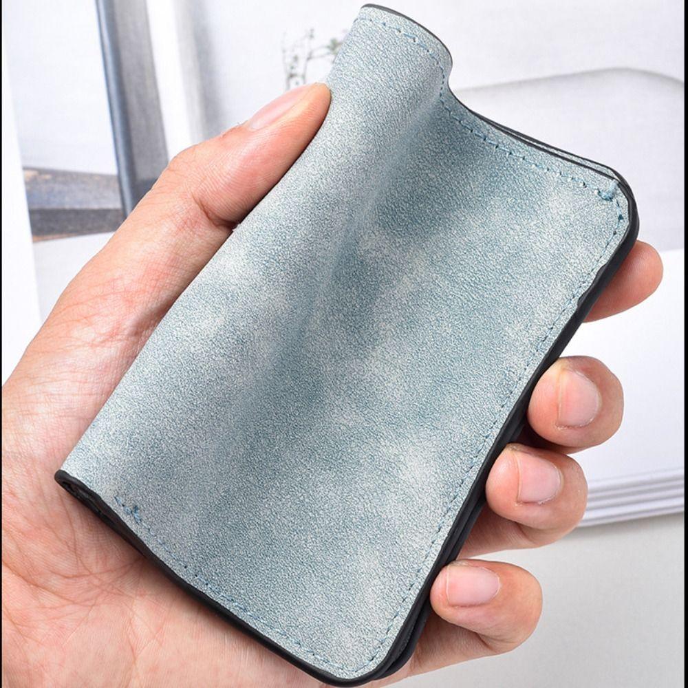 Minimalist PU Leather Men's Short Wallet Two-fold Black Blue Grey Multiple Pockets Large Capacity ID Card Holder Men Women