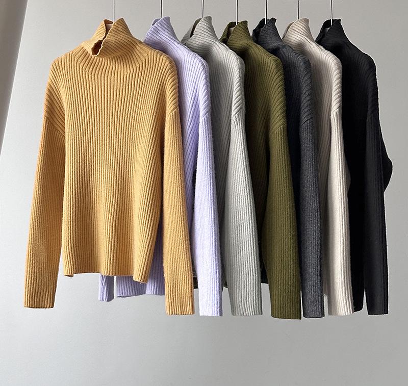 Juzhi Women's High Neck Loose Knit Pullover Sweater for Autumn/Winter - Long Sleeve, High-End Feel