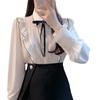 Women's Spring College Style Pearl Button Bow Ruffle Collar Blouse