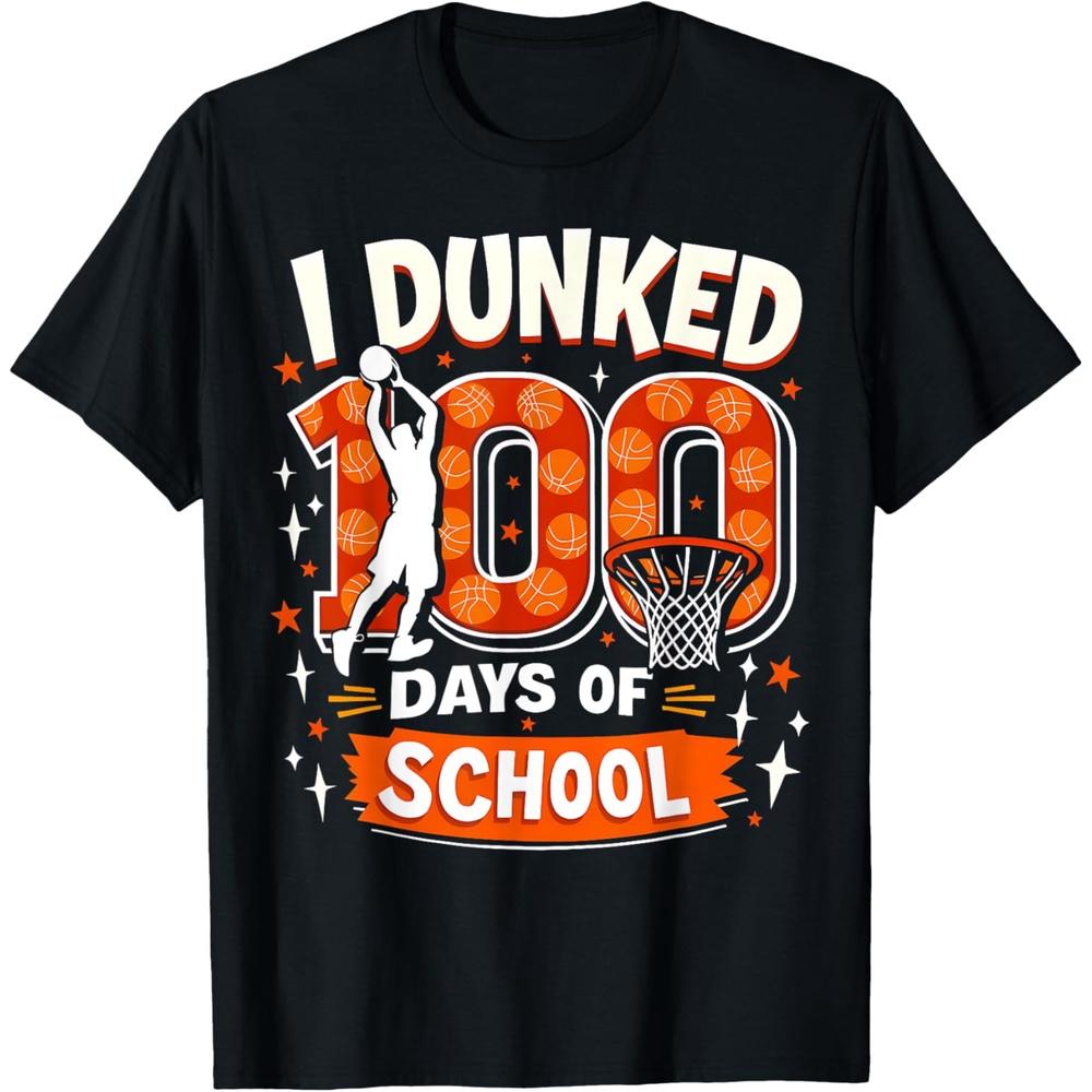I Dunked 100 Days of School Boys Basketball 100th Day Boys Girls Cotton Men T Shirt XL чёрный