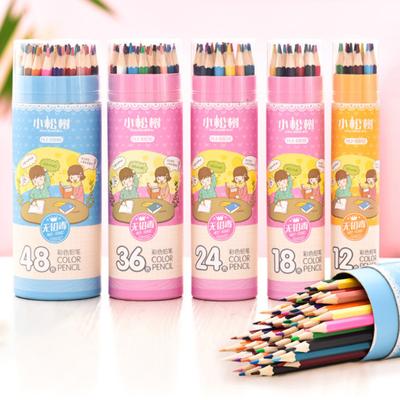 12/24/36/48-Color Cartoon Barrel Colored Pencils Set Lead-free Drawing Pencils for Kids Students Smooth Coloring Portable Art Supplies for School