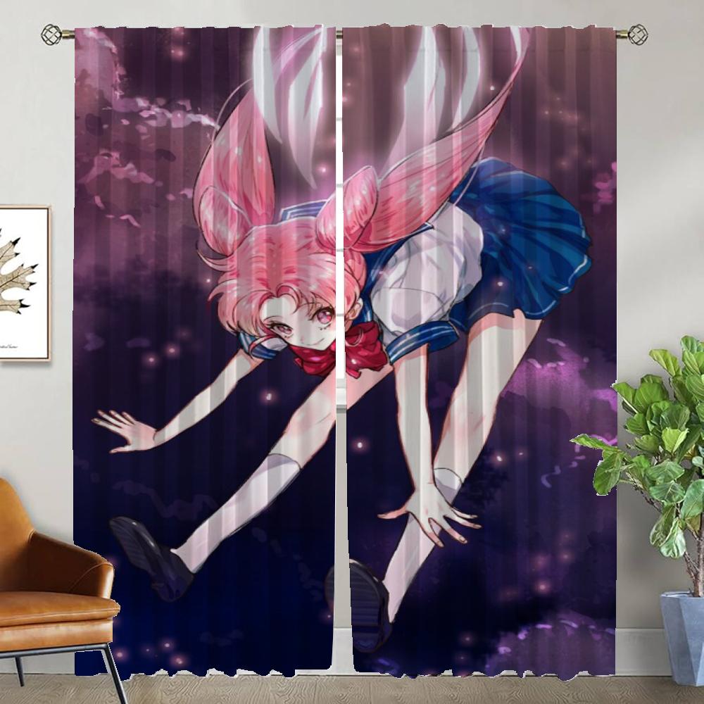 Chibiusa Home Interior Curtains for Living Room Curtain Partition Curtains 2 Pieces Tulle for Bedroom Shades Kitchen Blackout