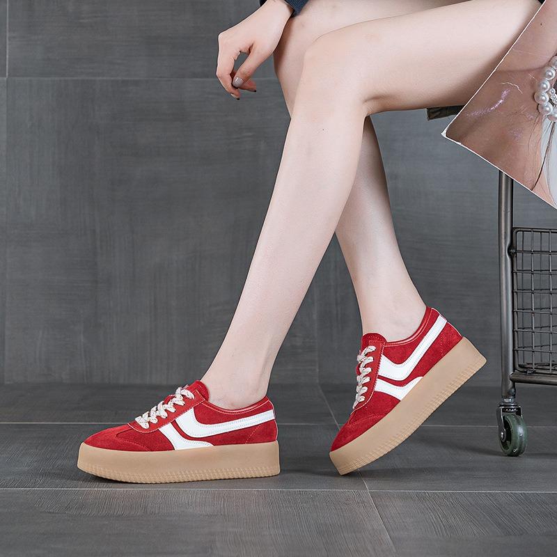 Autumn new leather retro women thick bottom height increase casual sports women