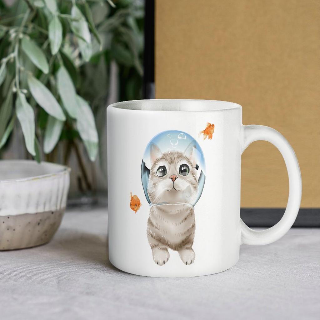 1 Stück 11oz Weiße Keramiktasse mit beidseitig bedrucktem Artwork, Robuste Kaffeetasse für Zuhause, Büro, Geschenkverwendung