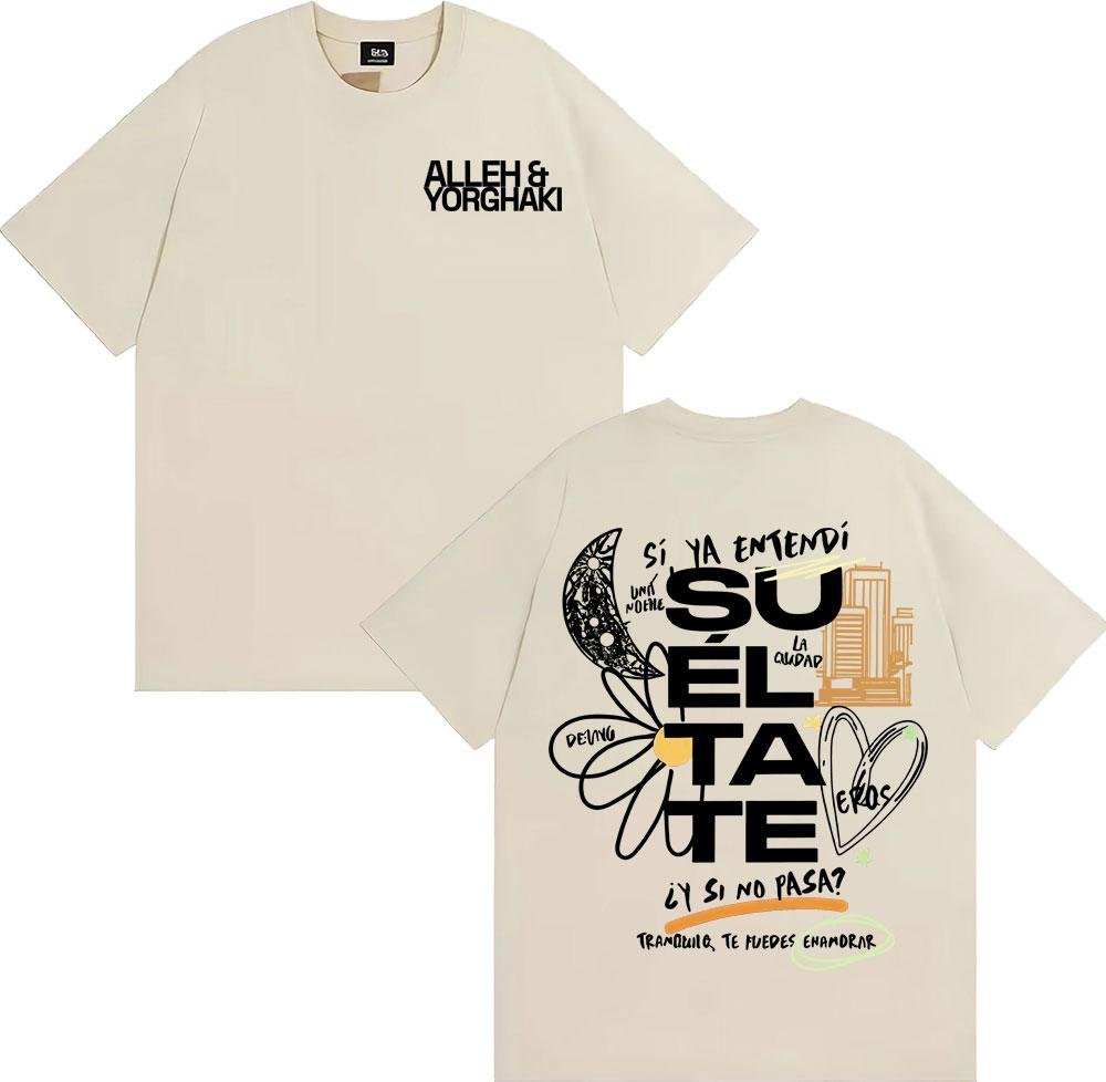 Alleh Yorghaki Su El Ta Te Letter Print Tshirts Unisex High Street Trending Oversized T Shirt Men Casual ONeck Cotton Tshirt