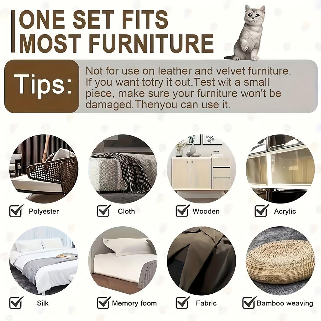 1/5pcs-Safe No Pins Cat Scratch Furniture Protectors - Hassle-Free Self Adhesive Couch Defender, Invisible Clear Tape Deters