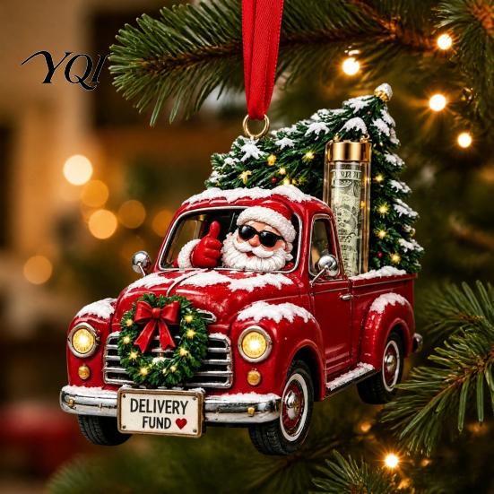 Hanging Money Gift Container Christmas Cash Holder Ornament for Holiday Tree Decorations, Transparent Acrylic Display Box with String Party Favors And