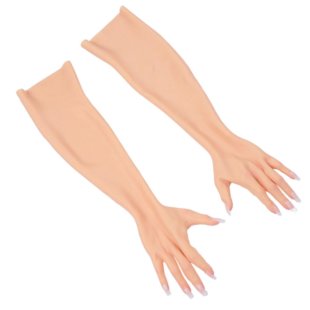 1 Pair Silicone Women Prosthesis Nail Hand Gloves Soft Full Arm Lifelike Skin Nail Hand Gloves for