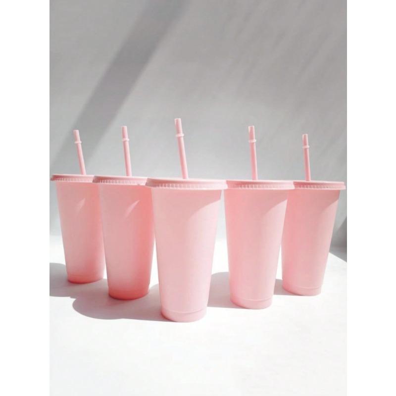 

Reusable Plastic Water Bottles With Straws, Large Capacity Cups For Coffee, Tea, Smoothies, Beverages Pink 5PCS разноцветный