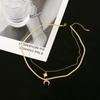 316L Stainless Steel New Fashion Upscale  2 Layer Crescent Moon Star Charms Chain Choker Necklaces & Pendants For Women