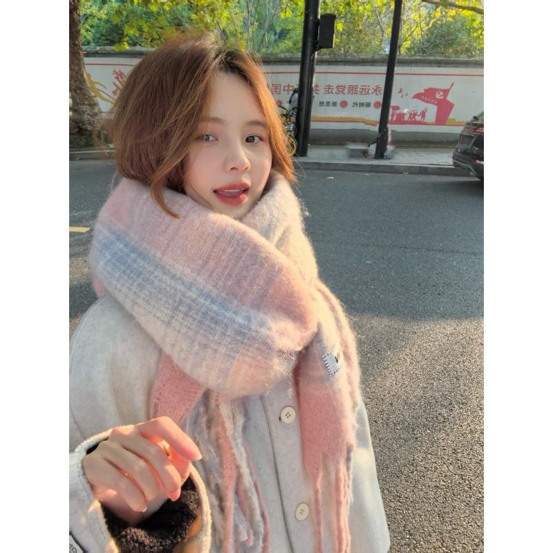 Soft Fuzzy Oversized Scarf Women Winter Warm Thick Acrylic Blend Solid Color Plush Neck Wrap
