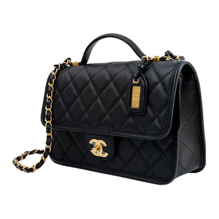 Chanel Classic Diamond Quilted Embossed Cowhide Leather Top Handle Chain Bag, Large Tofu Shoulder Crossbody Handbag For Women Black