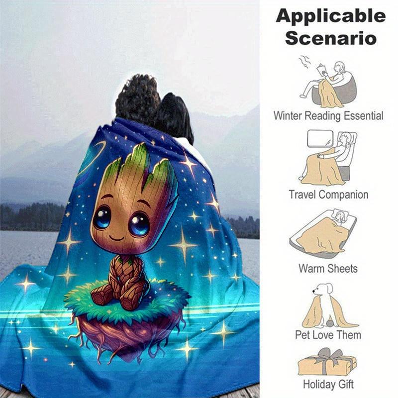 1pc Groot Printing Blanket - Soft, All-Season Throw for Office Blanket, Personalized Gift with Adorable Cartoon Design