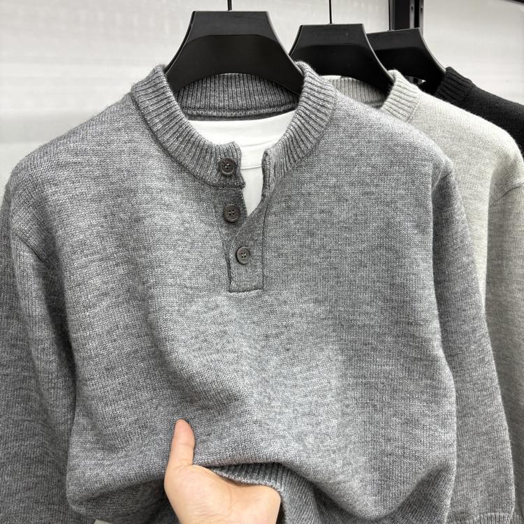 Men's High Gram Weight Solid Color Crew Neck Knit Sweater - New 2025 Casual Fashion