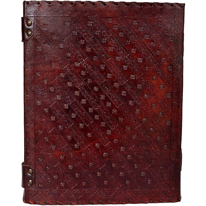 ALCRAFT Handmade Leather Diary Journal Seven Chakra Medieval Stone with C Lock Daily Planner Guest Book- 10 X 13 Inch, B 10137