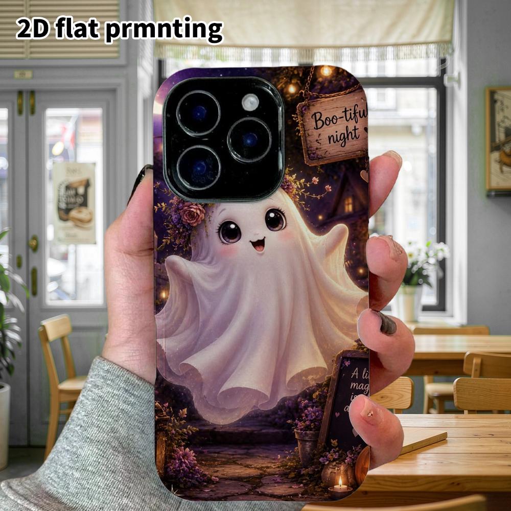 Phone Case: 2D Flat Design Suitable for iPhone 18, 17, 16, 15, 14, 13 Pro Film Protective Case, Couple Style, Cute Ghost, Christmas and Halloween Gift