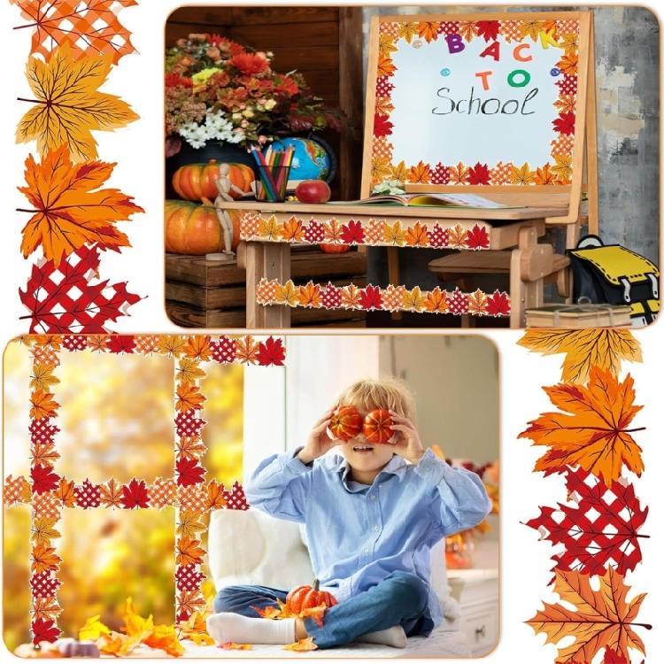 32.8ftX2.88in Leaf Border Sticker Notice Board Sticker Bulletin Board Border Trim for Classroom Chalkboard Decoration