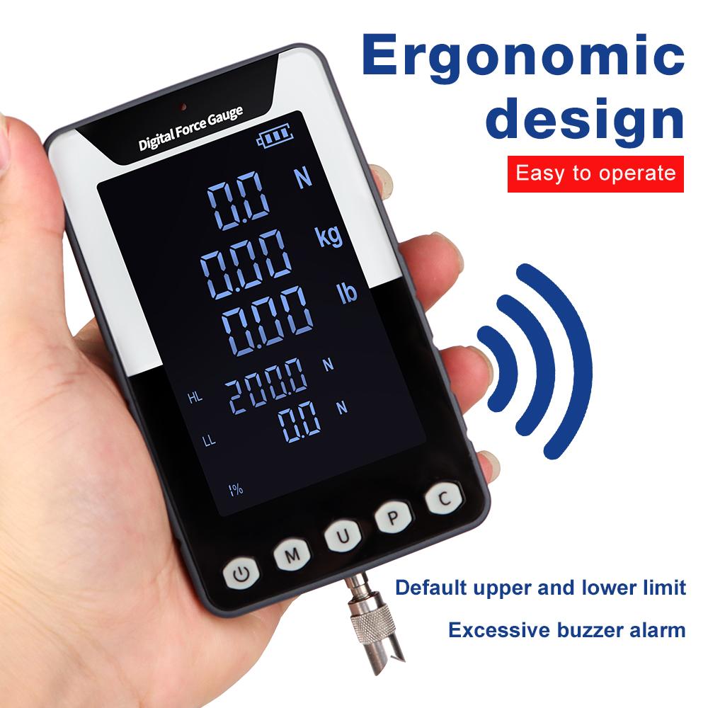 DF-200N/500N Portable Force Gauge Large-Screen Push-Pull Meter Digital Dynamometer Push Tension Tester with 5 Types Probes