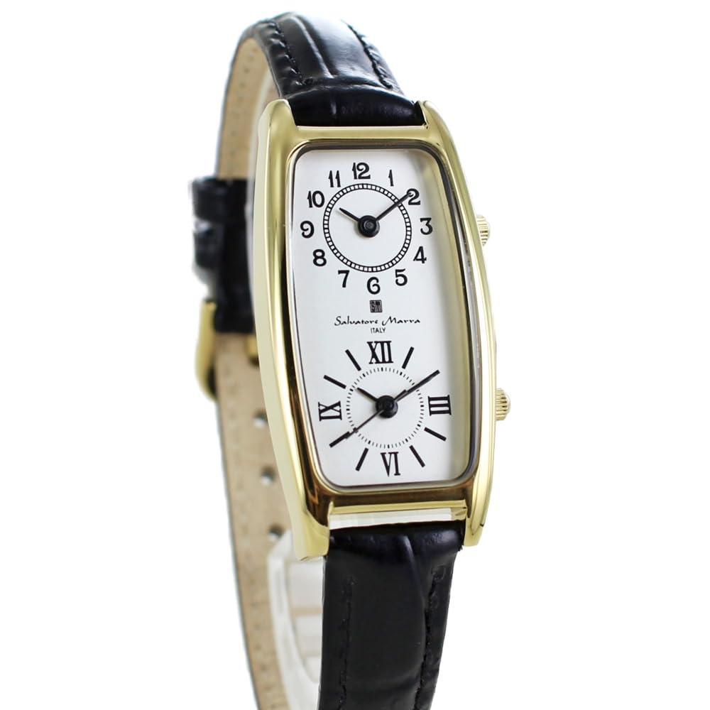 Leather Dual Time Black [Salvatore Marra] Women's Watch, Strap, Rectangular, Square, [] (no.4, 2)