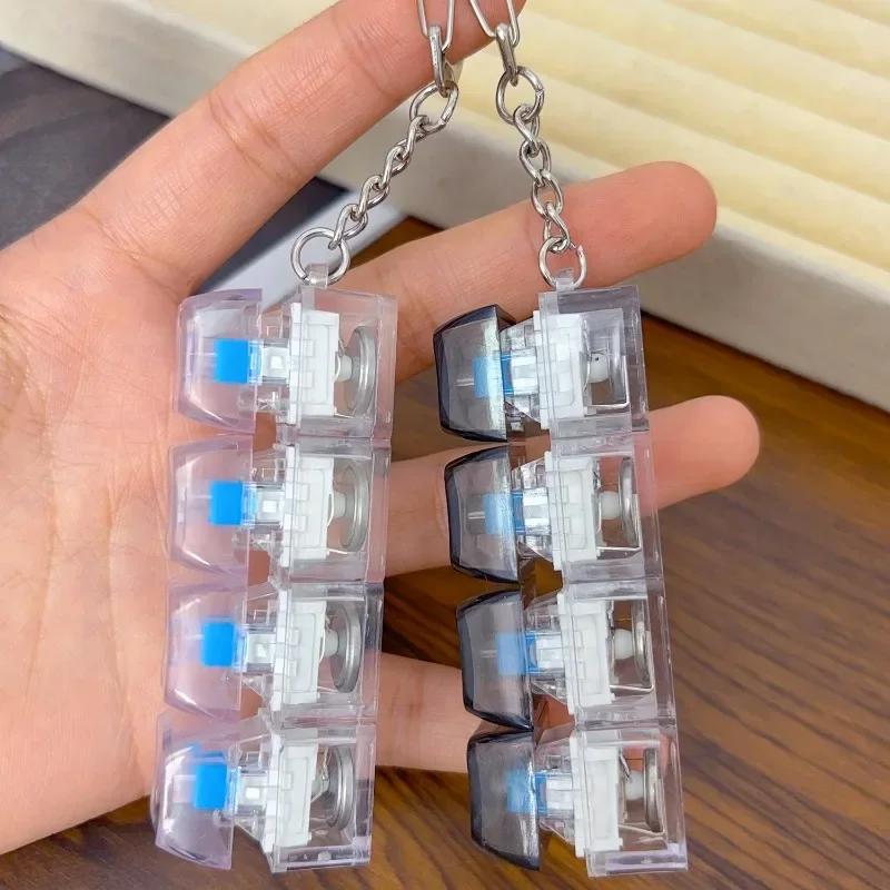 New Stress Anxiety Relief Keyboard Keychain Four Finger Button for Office Home Adults Kids Children Decompression Clicker Hot Gadget Gift Presents