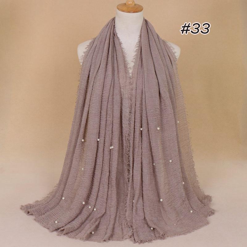 New Plain Crinkled Cotton Muslim Hijab Scarf Women Ladies Scarfs Shawls Head Wrap Pearl Beads Head Scarves Soft Muffler Stole