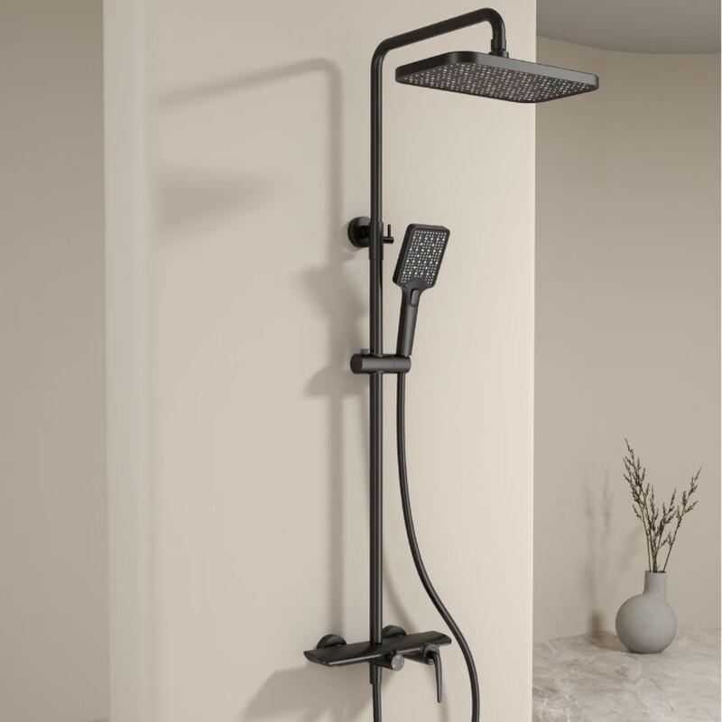 Xuan Yong Light Luxury Matte Black Shower Faucet Set with Storage