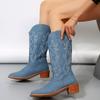 New Embroider Western Cowboy Boots for Women Knee High Boots Winter Shoes Wedge Heels Footwear Luxury Shoes Large Size