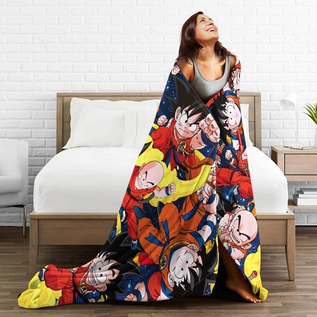 DBZ Goku Pattern Blanket Cover Flannel Soft Throw Blankets for Outdoor Travel Bedroom Quilt