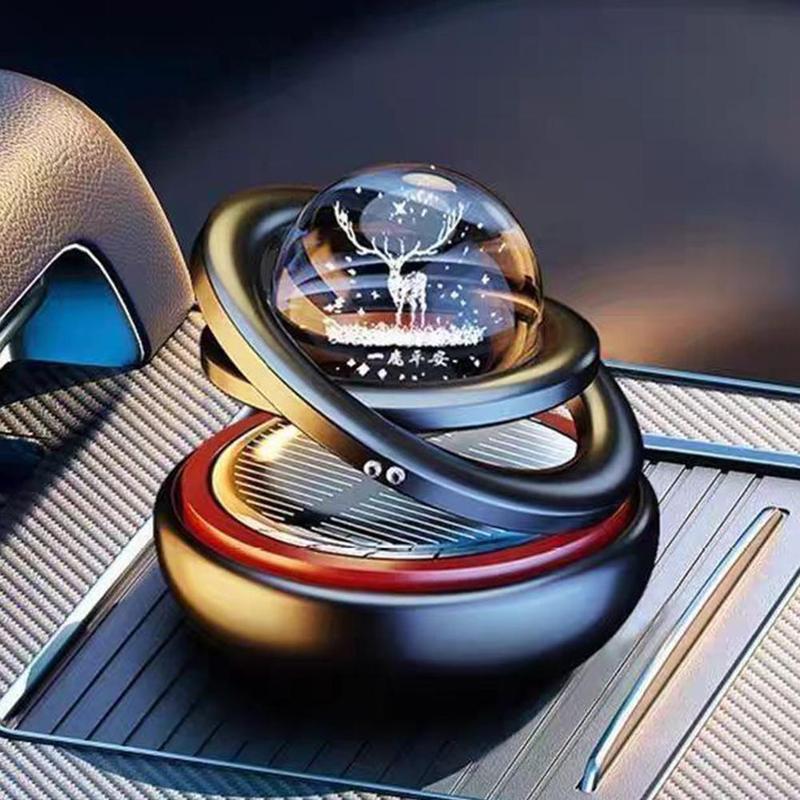 1pcs Solar Aromatherapy Ornaments Car Double Suspended Crystal Ball Rotating Aromatherapy Perfume Ornaments Creative Ornaments