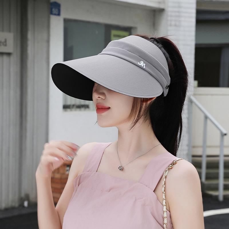 New Summer Twill Sun Hat Fashionable and Versatile Travel Sun Protection Hat High Ponytail Empty Top Ice Silk Vinyl Sun Hat