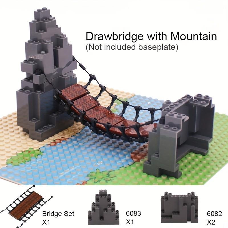 Drawbridge Set Mountain Bridge Stone Classic MOC Bricks Accessories Constructor Building Blocks Parts 6083 23996 63141