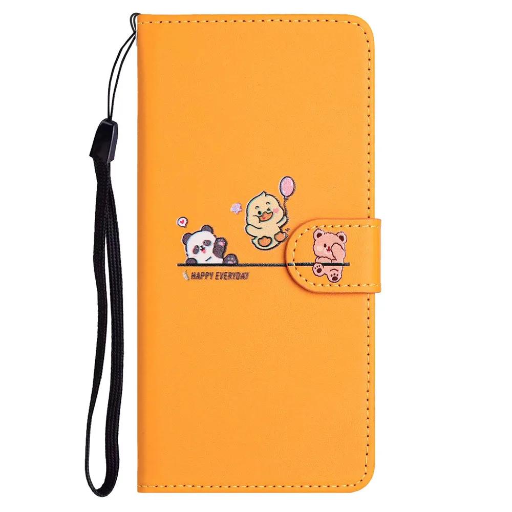 Book-style Flip Cover with Cartoon Animal Print Case For iPhone 16E 16 15 Plus 14 13 12 mini 11 Pro Max 10 XS X XR Stand Cover