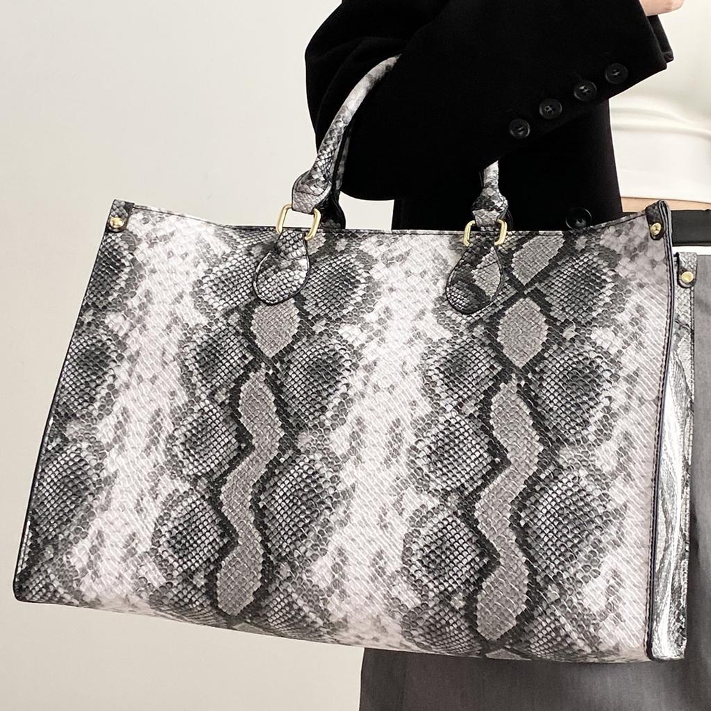 Große Tasche mit Schlangenmuster Strukturierte Handtasche aus Kunstleder mit doppelten oberen Griffen für Damen