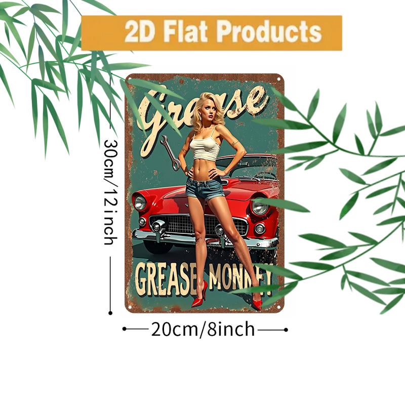 Vintage Style Iron Tin Sign Retro Grease Monkey PinUp Wall Art Decor Metal Plaque Garage Man Cave Decoration Mothers Day 20x30cm(7.8x11.8inch)