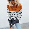 Vintage Fashion Elegant Casual Autumn and Winter Women's Leopard Print Color Collision Long-sleeved Pullover Sweater Women