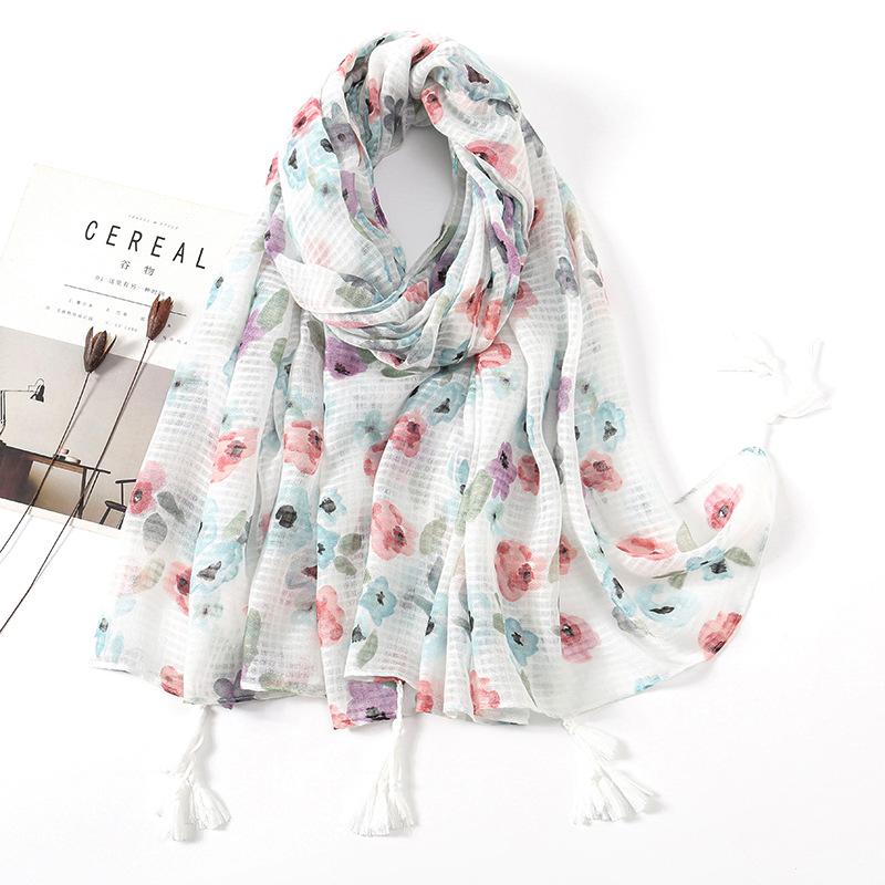Fashion Luxury Petal Floral Tassel Viscose Shawl Scarf Lady High Quality Wrap Pashmina Stole Bufandas Muslim Hijab 180*90Cm