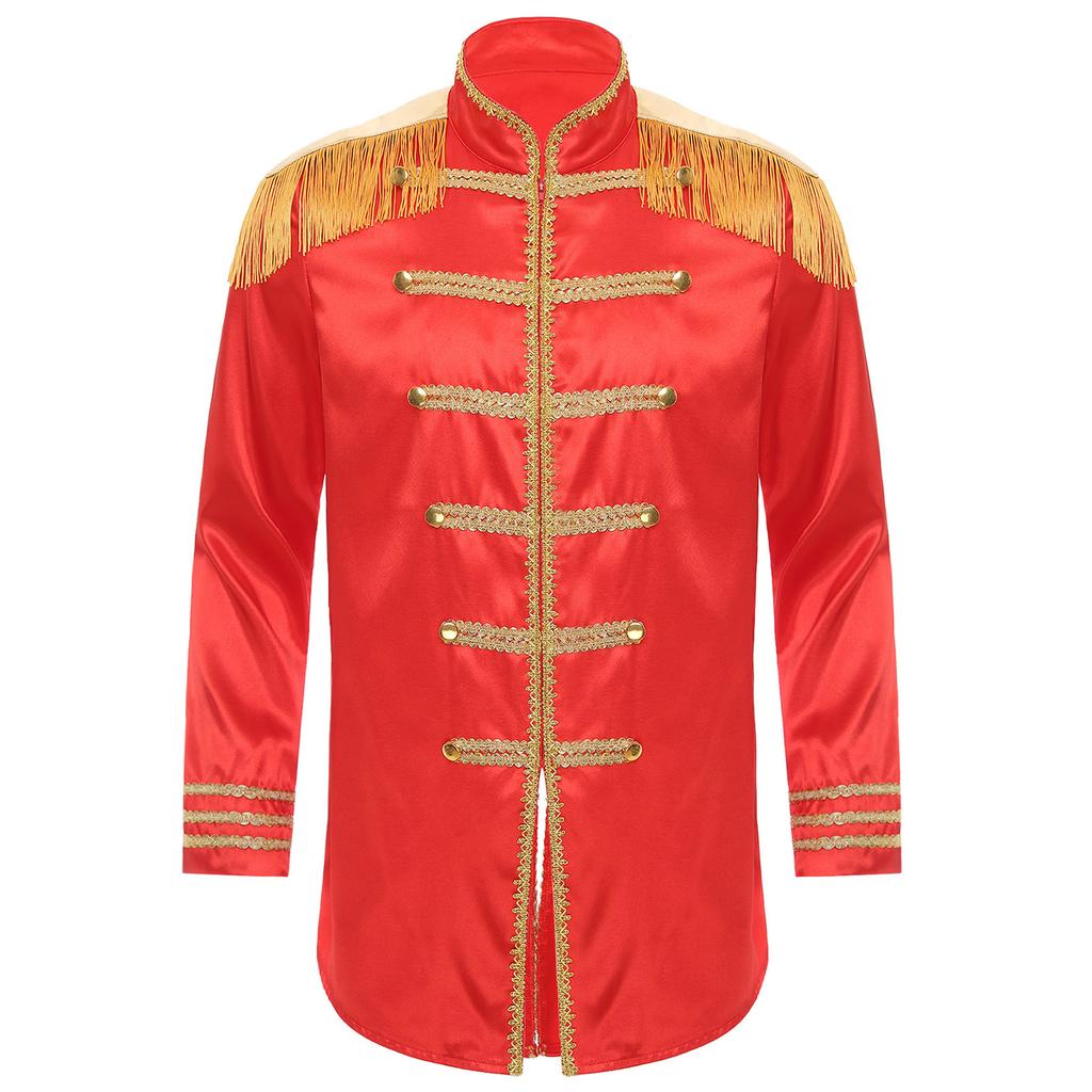 Men's Halloween SGT Sergeant Pepper Costume Jacket Marching Band Rock Man 60s Satin Cardigan Coat